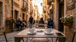 Tavolino di un bar a Cagliari per un primo incontro